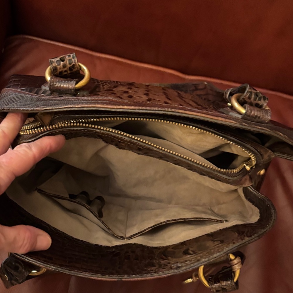 Brahmin Rich Brown Crocodile-Embossed Shoulder Bag - Picture 4 of 10